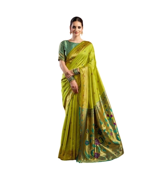 Women's Silk Blend Woven Saree With Unstitched Blouse 5.5 Mtr (Light_Green)