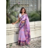Women's Linen Printed Saree With Unstitched Blouse 5.5Mtr (Purple)
