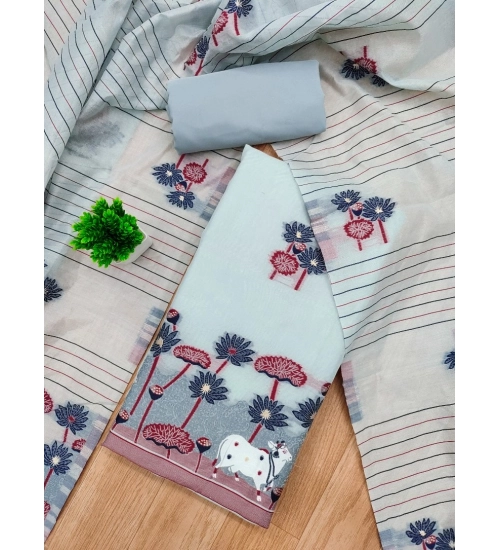 Women's Banarasi Silk Printed Unstitched Salwar Suit Material With Dupatta (Grey, 3Mtrs)