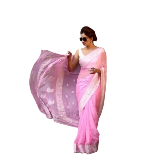 Women's Soft Lichi Silk Printed Saree With Unstitched Blouse 5.5Mtr (Pink)