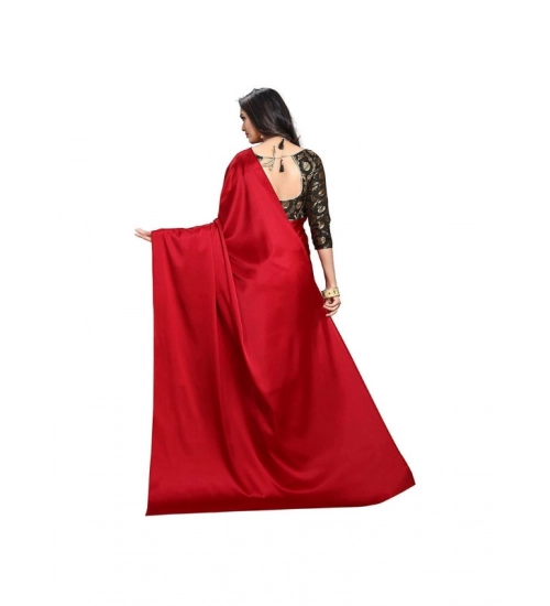 Women's Satin Solid Saree With Unstitched Blouse 5.5Mtr (Red)