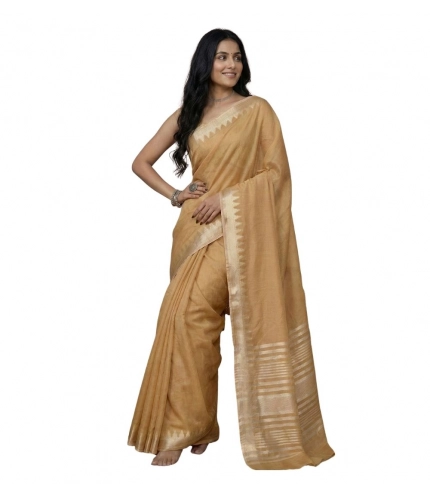 Women's Cotton Printed Saree With Unstitched Blouse 5.5Mtr (Golden)