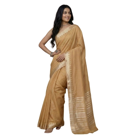 Women's Cotton Printed Saree With Unstitched Blouse 5.5Mtr (Golden)