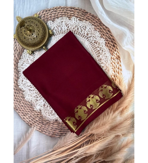 Women's Crepe Chit Pallu Solid Saree With Unstitched Blouse 5.5Mtr (Maroon)