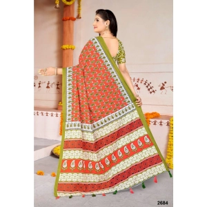 Generic Women's Soft Pure Cotton Printed Saree With Unstitched Blouse 5.5Mtr (Multicolor)