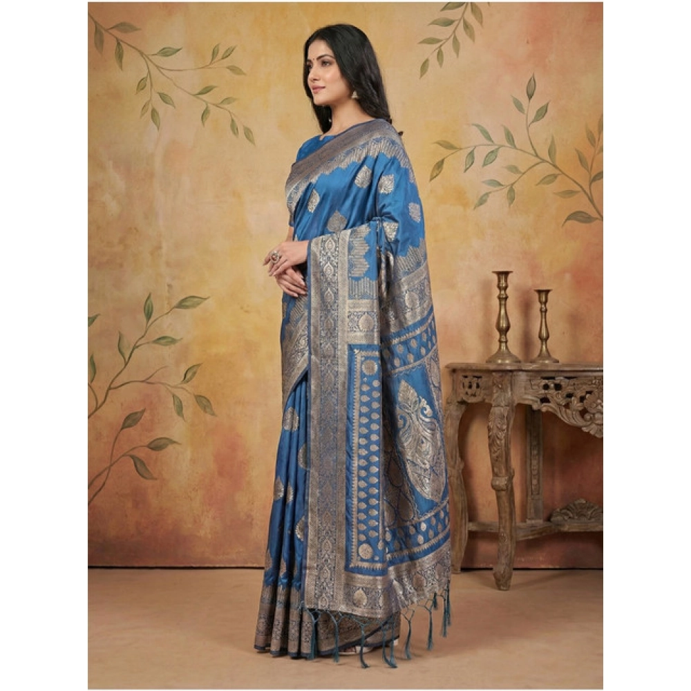 Women's Silk Blend Printed Saree With Unstitched Blouse 5.5Mtr (Sky Blue) Women's Silk Blend Printed Saree With Unstitched Blouse 5.5Mtr (Sky Blue)