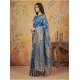 Women's Silk Blend Printed Saree With Unstitched Blouse 5.5Mtr (Sky Blue)