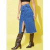 Women's Denim Solid Buttoned Skirt (Blue)