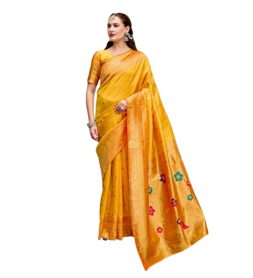 Women's Silk Blend Zari Woven Saree With Unstitched Blouse 5.5Mtr (Mustard)