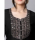 Women's Tesla Silk Embroidered U-Neck Kurti With Pant Dupatta Set (Black)