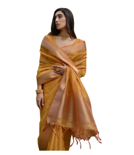 Women's Silk_Blend Butti Pattern Saree With Unstitched Blouse 5.5Mtr (Mustard)