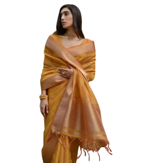 Women's Silk_Blend Butti Pattern Saree With Unstitched Blouse 5.5Mtr (Mustard)