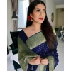Dropship Women's Litchi silk Printed Saree With Unstitched Blouse (Blue)