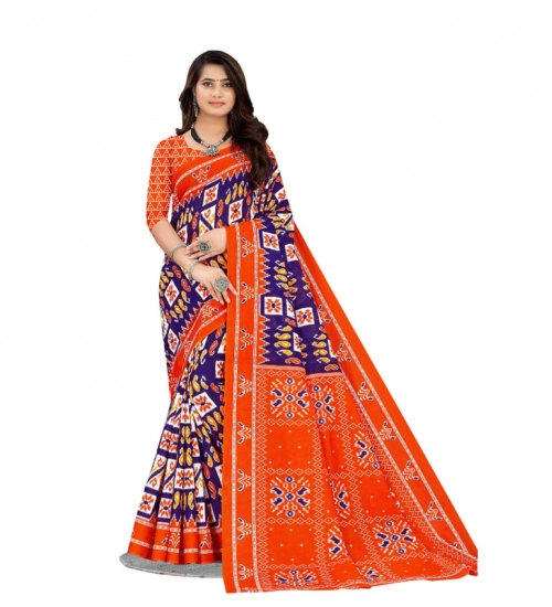 Women's Soft Pure Cotton Printed Saree With Unstitched Blouse 5.5Mtr (Orange)