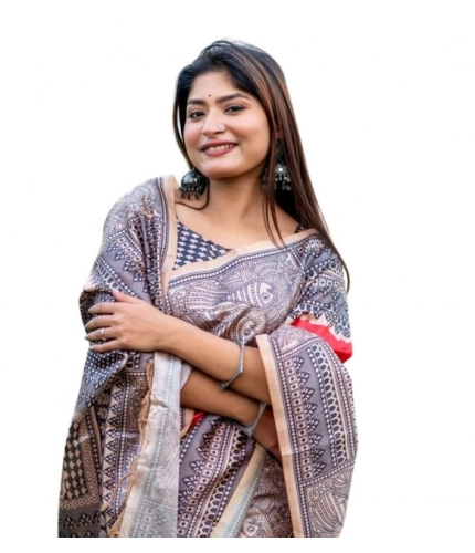 Women's Faux_Tussar Geometric_Print Saree With Unstitched Blouse 5.5Mtr (Orange) Women's Faux_Tussar Geometric_Print Saree With Unstitched Blouse 5.5Mtr (Orange)