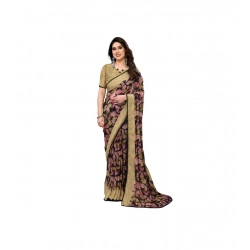 Women's Chiffon Printed Saree With Unstitched Blouse 5.5Mtr (Beige)