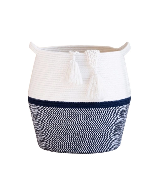 Cotton Matka 14x12 Inch Storage Basket For Clothes (Gray White)
