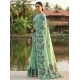 Women's Linen Cotton Printed Saree With Unstitched Blouse 5.5Mtr (Rama Green)