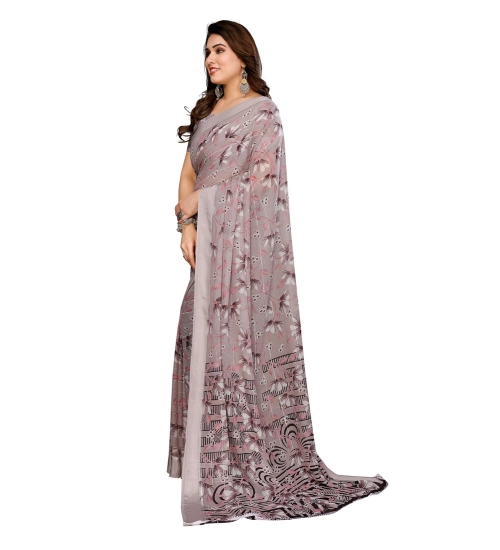 Women's Georgette Printed Saree With Unstitched Blouse 5.5Mtr (Grey)