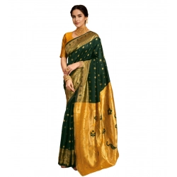 Women's Silk Blend Zari Weaving Saree With Unstitched Blouse 5.5Mtr (Green)