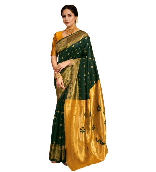 Women's Silk Blend Zari Weaving Saree With Unstitched Blouse 5.5Mtr (Green)