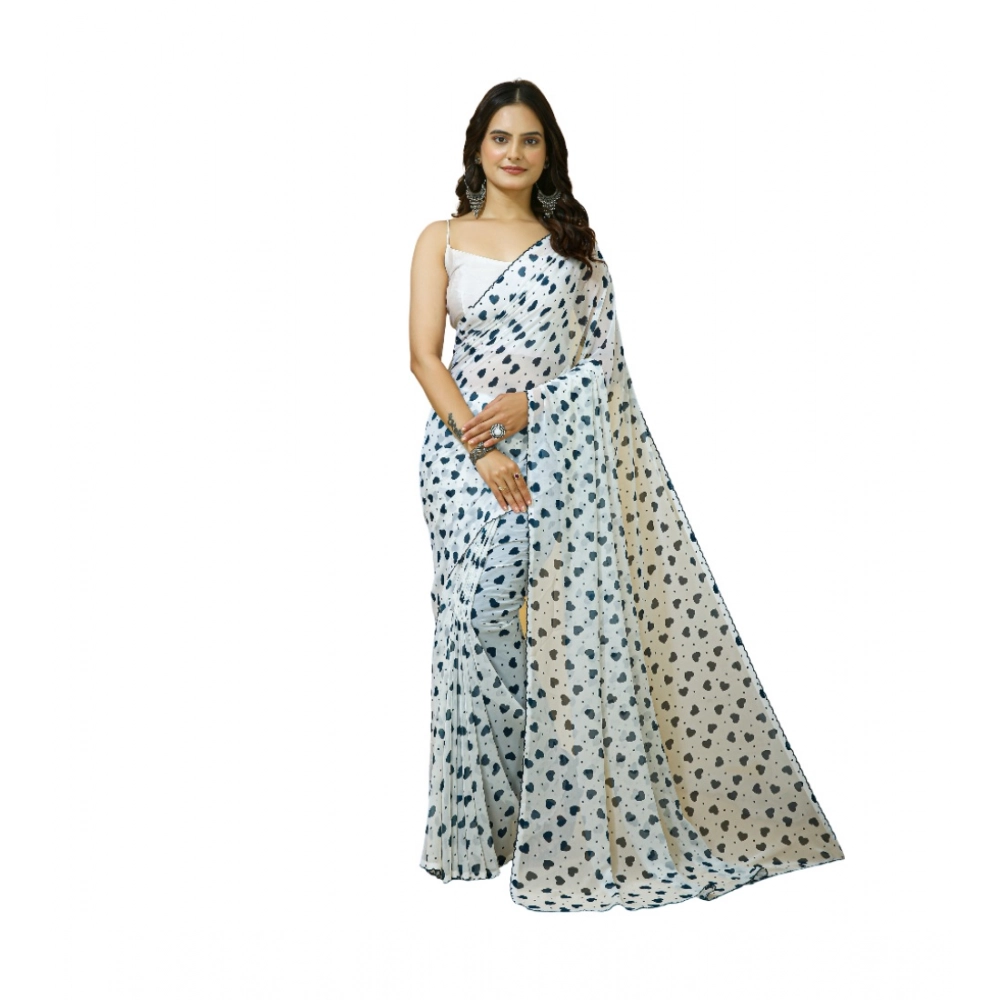 Women's Georgette Printed Saree With Unstitched Blouse 5.5Mtr (White) Women's Georgette Printed Saree With Unstitched Blouse 5.5Mtr (White)