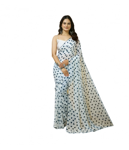 Women's Georgette Printed Saree With Unstitched Blouse 5.5Mtr (White)