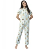 Women's Cotton Blend Printed Short Sleeve Night Suit (Blue-Yellow)