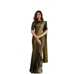Women's Soft Lichi Silk Printed Saree With Unstitched Blouse 5.5Mtr (Green)