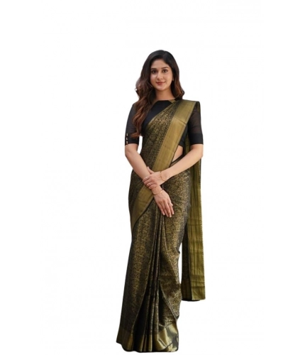 Women's Soft Lichi Silk Printed Saree With Unstitched Blouse 5.5Mtr (Green)