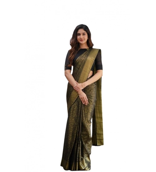 Women's Soft Lichi Silk Printed Saree With Unstitched Blouse 5.5Mtr (Green)