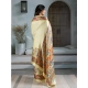 Women's Satin Crepe Printed Saree With Unstitched Blouse 5.5Mtr (Cream)