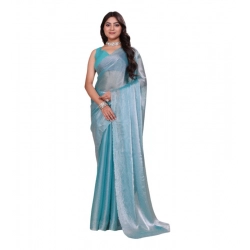 Women's Jimmy choo Embellished Bollywood Saree With Unstitched Blouse 5.5Mtr (Light Blue)