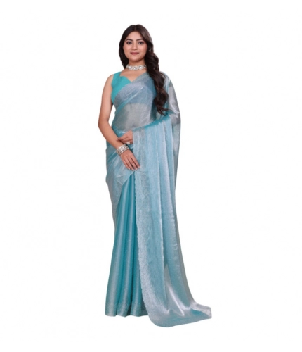 Women's Jimmy choo Embellished Bollywood Saree With Unstitched Blouse 5.5Mtr (Light Blue)