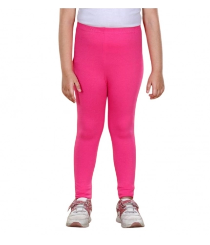 Girl's Cotton Lycra Solid Elasticated Leggings (Pink)