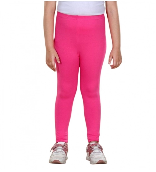 Girl's Cotton Lycra Solid Elasticated Leggings (Pink)
