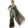 Women's Silk Blend Printed Saree With Unstitched Blouse 5.5Mtr (Dark Green)