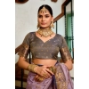 Women's Silk Blend Booti Work Ready to wear Saree With Unstitched Blouse 5.5Mtr (Lavender)