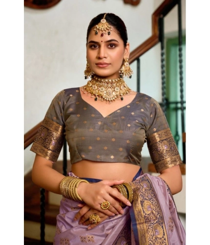 Women's Silk Blend Booti Work Ready to wear Saree With Unstitched Blouse 5.5Mtr (Lavender)