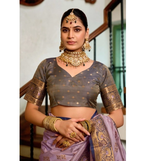 Women's Silk Blend Booti Work Ready to wear Saree With Unstitched Blouse 5.5Mtr (Lavender)