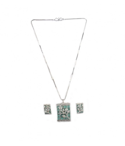 Women's Brass Silver Plated Pendant Set (Turquoise)