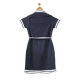 Girl's Denim Lycra Ribbed Elasticated Dress with Belt (Navy Blue-White) Girl's Denim Lycra Ribbed Elasticated Dress with Belt (Navy Blue-White)