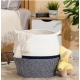 Cotton Matka 14x12 Inch Storage Basket For Clothes (Gray White)