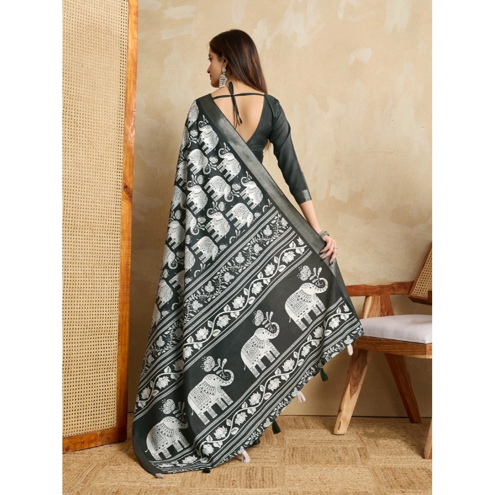 Women's Silk Blend Printed Saree With Unstitched Blouse 5.5Mtr (Green) Women's Silk Blend Printed Saree With Unstitched Blouse 5.5Mtr (Green)