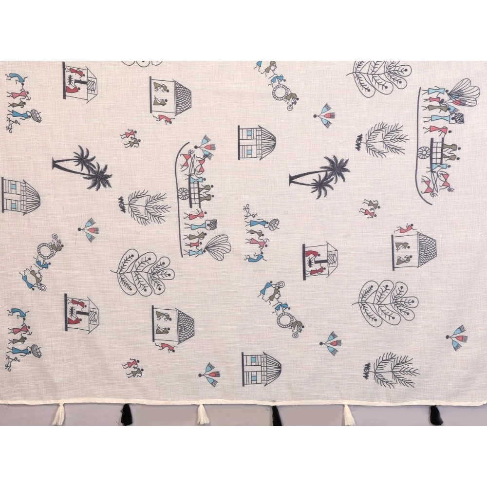 Women's Linen Cotton Printed Saree With Unstitched Blouse 5.5Mtr (Off White)