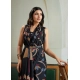 Women's Satin Crepe Printed Saree With Unstitched Blouse 5.5Mtr (Black)