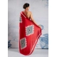 Women's Satin Crepe Printed Saree With Unstitched Blouse 5.5Mtr (Red)