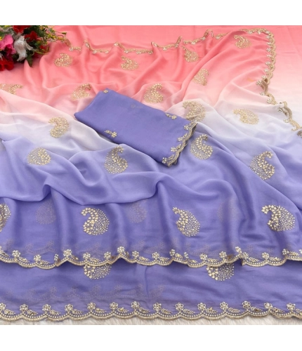 Women's Digital Printed Geogette Saree With Unstitched Blouse (Purple, 5-6 Mtrs) Women's Digital Printed Geogette Saree With Unstitched Blouse (Purple, 5-6 Mtrs)