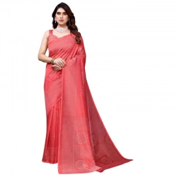 Women's Litchi silk Printed Saree With Unstitched Blouse  5-6 Mtrs (Peach)