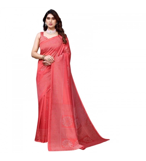 Women's Litchi silk Printed Saree With Unstitched Blouse  5-6 Mtrs (Peach)